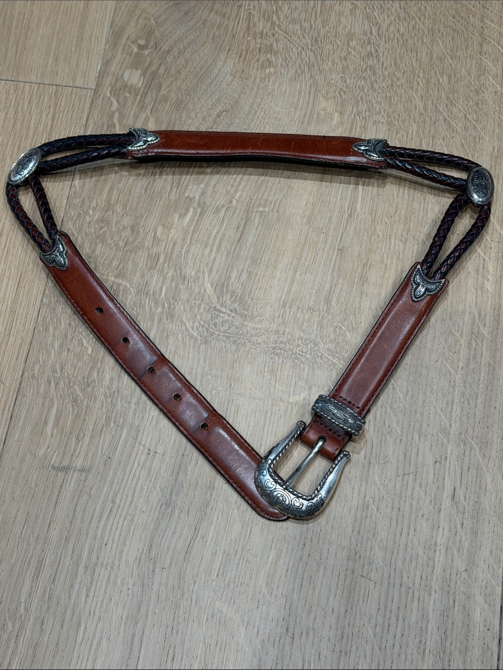 Women’s Brighton belt brown leather  braided with silver details size Small